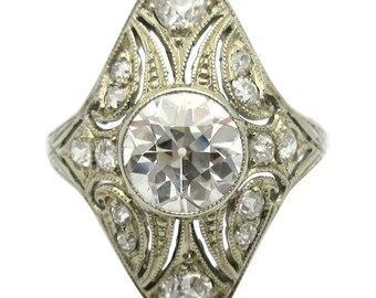 Art Deco Sterling Silver Filigree Ring: 1.50ct CZ Promise Ring