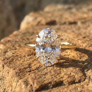 14kt Gold 2.5CT Moissanite Oval Ring: Hidden Halo Anniversary Ring