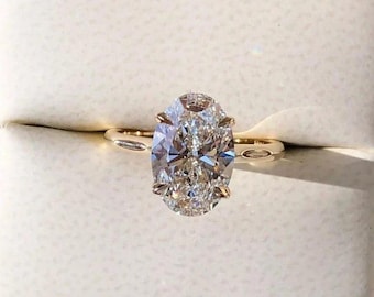 14kt Gold 2.5CT Moissanite Oval Ring: Hidden Halo Anniversary Ring