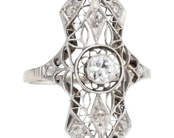 Art Deco Sterling Silver Ring: Filigree Cubic Zirconia Promise Ring
