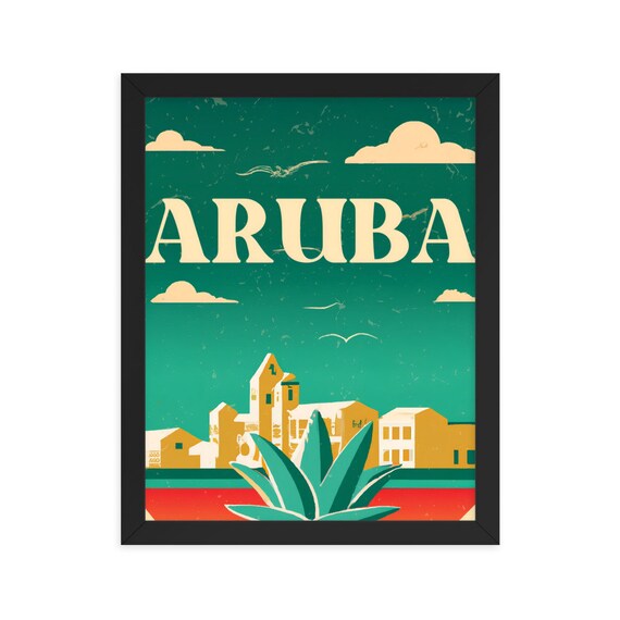 Framed Retro Aruba Poster Aloe Vera Blue Sky Vintage Movie Art - Etsy