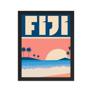 Framed Retro Fiji Poster Blue Water Coral Palms Vintage Movie Poster