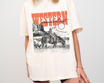 Western Wanderlust Unisex Garment-Dyed T-shirt, Vintage Tee, Western Tee, Rodeo Tee, Cowgirl Tshirt, Comfort Colors