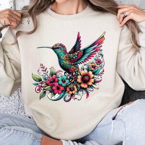 Hummingbird Sweatshirt, Gift For Her, Spring Birds Sweat, Bird Sweatshirt, Bird Lover Gift, Watercolor Hummingbird, Floral Hummingbird Shirt