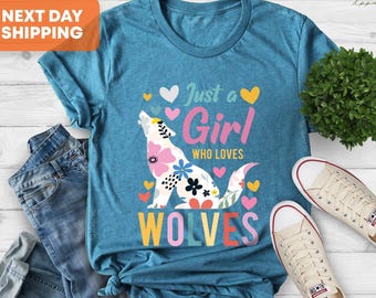 Girl Who Loves Wolves Shirt, Floral Wolf Tee