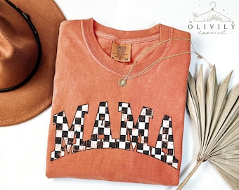 Comfort Colors Retro Checkered Mama Shirt, Mothers Day Gift