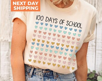 100 Days of School Shirt, Hearts Teacher Tee
