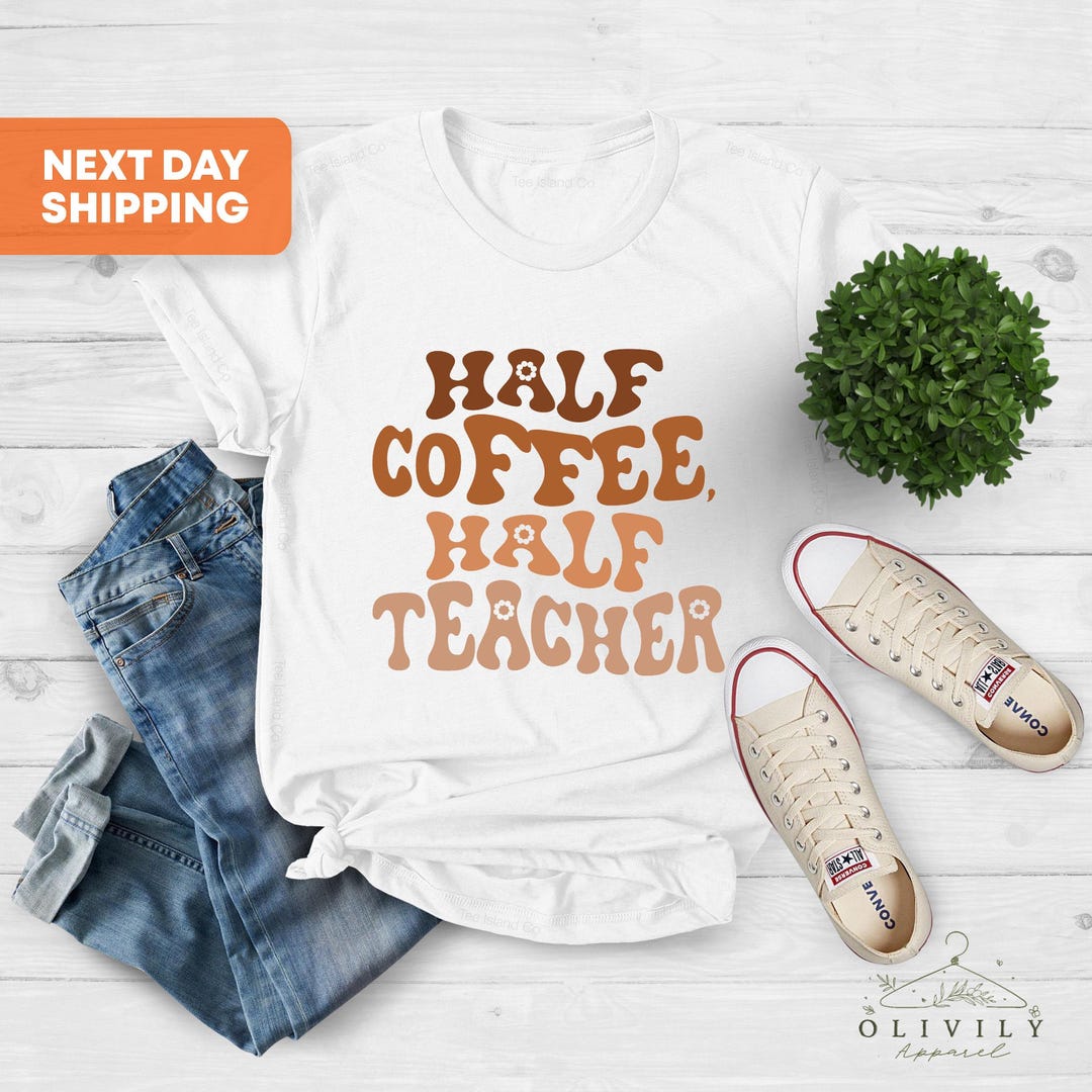 Simply Love Full Size HALF COFFEE HALF TEACHER Graphic Cotton Tee