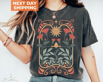 Boho Wildflowers T-Shirt, Floral Art Nouveau Design