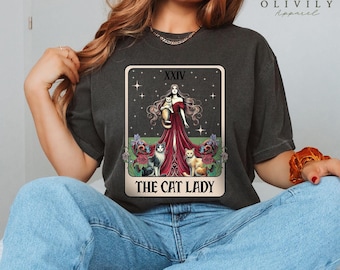 Comfort Colors® Cat Lady Tarot Card Shirt, Cat Lover Mom Shirt, Gift for Cat Lovers, Tarot Lover Gift, Funny Cat Shirt Gift for Cat Lovers