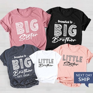 Custom Big Brother Big Sister T-Shirts, Little Sister, Matching Brothers, Little Brother, Sibling Hospital Outfits, Brother Est. 2024 Shirt