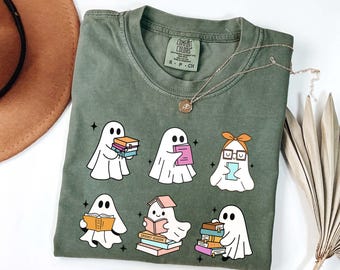Comfort Colors Ghost Reading Book T-Shirt, Girly Halloween Gift
