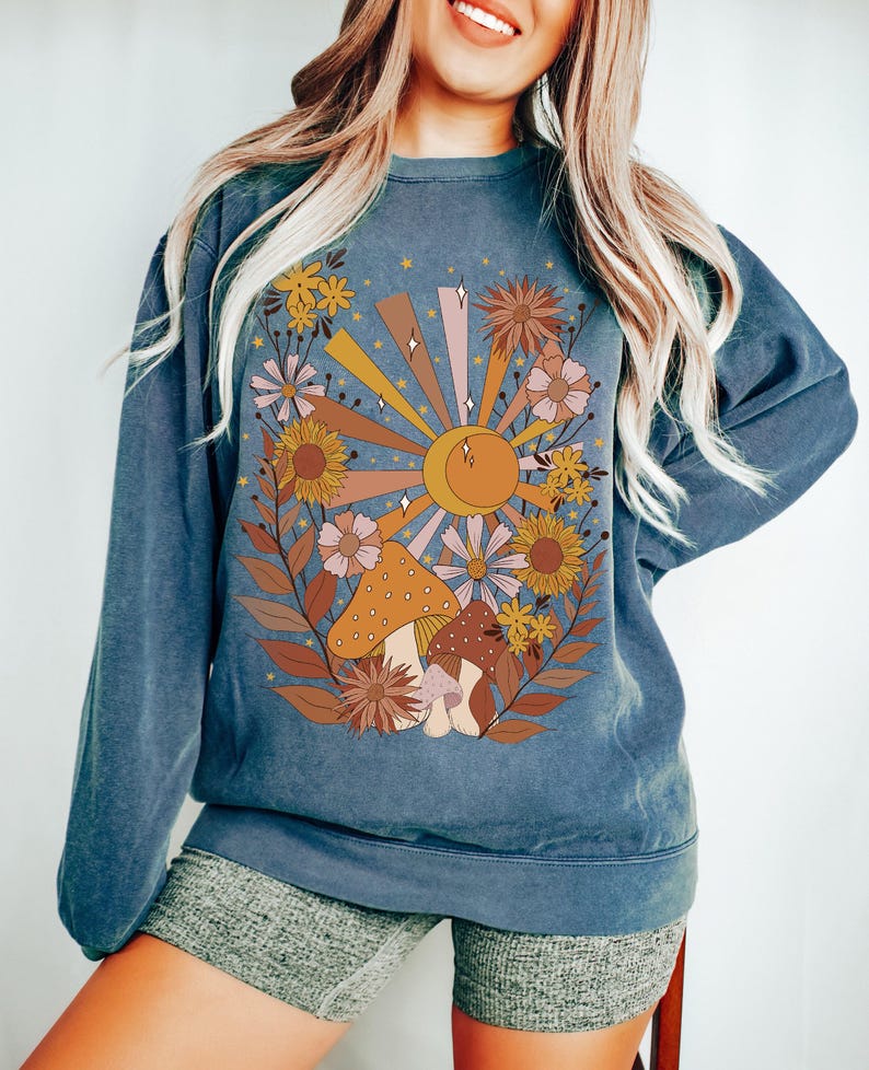 Bohemian Sweatshirt, Comfort Colors® Tee, Mushroom Sweatshirt, Boho Floral Tee, Celestial Sweatshirt, Nature Lover Tee, Mystical Sweatshirt