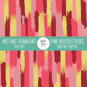 Pink Brushstroke PNG, Messy paint digital Paper, Gold Glitter, Repeating Messy Brush Stroke Background, Preppy Messy Paint Paper PNG File