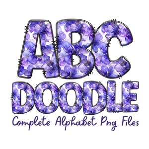 Alfabeto floral de primavera PNG clipart, letra PNG de garabato de acuarela morada, alfabeto de flores de primavera, flor de lavanda morada, alfabeto dibujado a mano