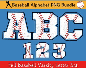 Baseball Varsity Letter PNG Bundle, College Font (Digital Download)