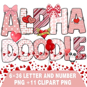 Letras de garabatos de San Valentín rosas, día de San Valentín, alfabeto prediseñado para el día de San Valentín, letra de amor PNG, San Valentín, paquete de sublimación, garabatos de San Valentín PNG