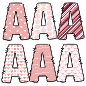 Valentine Doodle Letters Clipart, Pink Alphabet PNG Bundle (digital ...