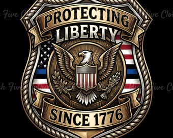 Protegiendo la Libertad PNG: Placa de Policía de 1776, Emblema del 250.º Aniversario de EE. UU., Diseño del Semiquincentenario (Descarga digital)