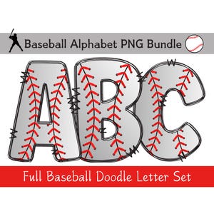 Baseball doodle letter PNG, Baseball Alphabet Sublimation Bundle PNG, Baseball Font png, Baseball Mom Clipart, Baseball Team Alphabet PNG.