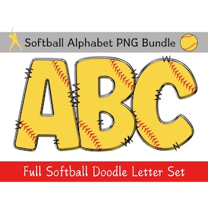 Softball doodle letter Bundle PNG, Softball Alphabet Sublimation Bundle PNG, Softball Font png, Softball Mom Clipart, Softball Alphabet PNG.
