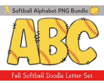 Softball Doodle Alphabet PNG Bundle, Font Clipart (Digital Download)
