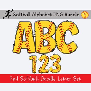 Softball doodle letter PNG, Softball Alphabet Sublimation Bundle PNG, Softball Font png, Softball Mom Clipart, Softball Team Alphabet PNG.