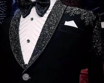 Black Hand embroidered Tuxedo suit,  zari golden work tuxedo suit, Hand Embroidered Designer Tuxedo suit, Indian wedding suit, custom size