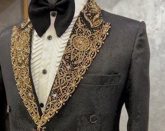 Black Designer Tuxedo, Wedding Tuxedo, double breasted Wedding suit, Mens Customisable designer tuxedo, wedding Outfit for Men