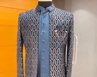 Designer Jodhpuri kostym för män, Jodhpuri broderad Sherwani för män, Jodhpuri kostym, Jodhpuri kappa, Bröllop Sherwani män, gjord på beställning