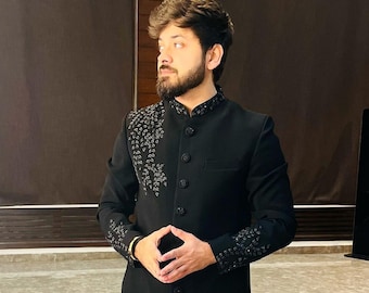 Designer Jodhpuri kostym för män, Jodhpuri broderad Sherwani för män, Jodhpuri kostym, Jodhpuri kappa, Bröllop Sherwani män, gjord på beställning