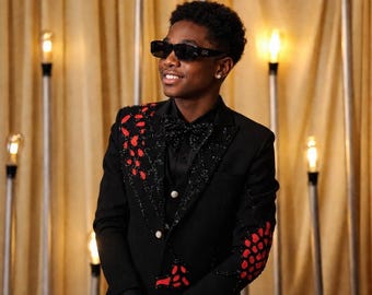 Red Black Sequin Blazer | Men's Designer Formal Jacket | Unique Party Wear | Handmade Sparkle Tuxedo | Prom Wedding Statement