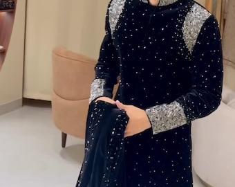 Navy blue sherwani for men, Jodhpuri Embroidered Sherwani, Jodhpuri Suit, mens shrug set, Wedding Sherwani Men, groom wedding outfit