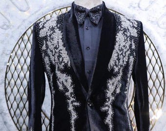 Sparkling Black Hand embroidered Tuxedo suit,  tuxedo for groom, Hand Embroidered Designer Tuxedo suit, Indian wedding suit, prom tuxedo