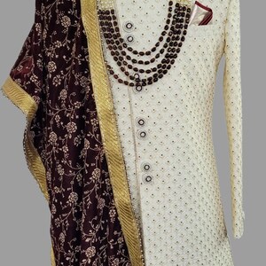 Cream Sherwani for Men, Sherwani with Pagdi, Wedding sherwani with Shawl, Indian Groom Sherwani, Diwali Outfit, Groomsmen wear, Custom Made