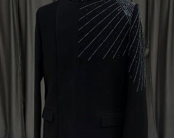 Black sherwani for men, Jodhpuri Embroidered Sherwani, Jodhpuri Suit, mens shrug set, Wedding Sherwani Men, groom wedding outfit