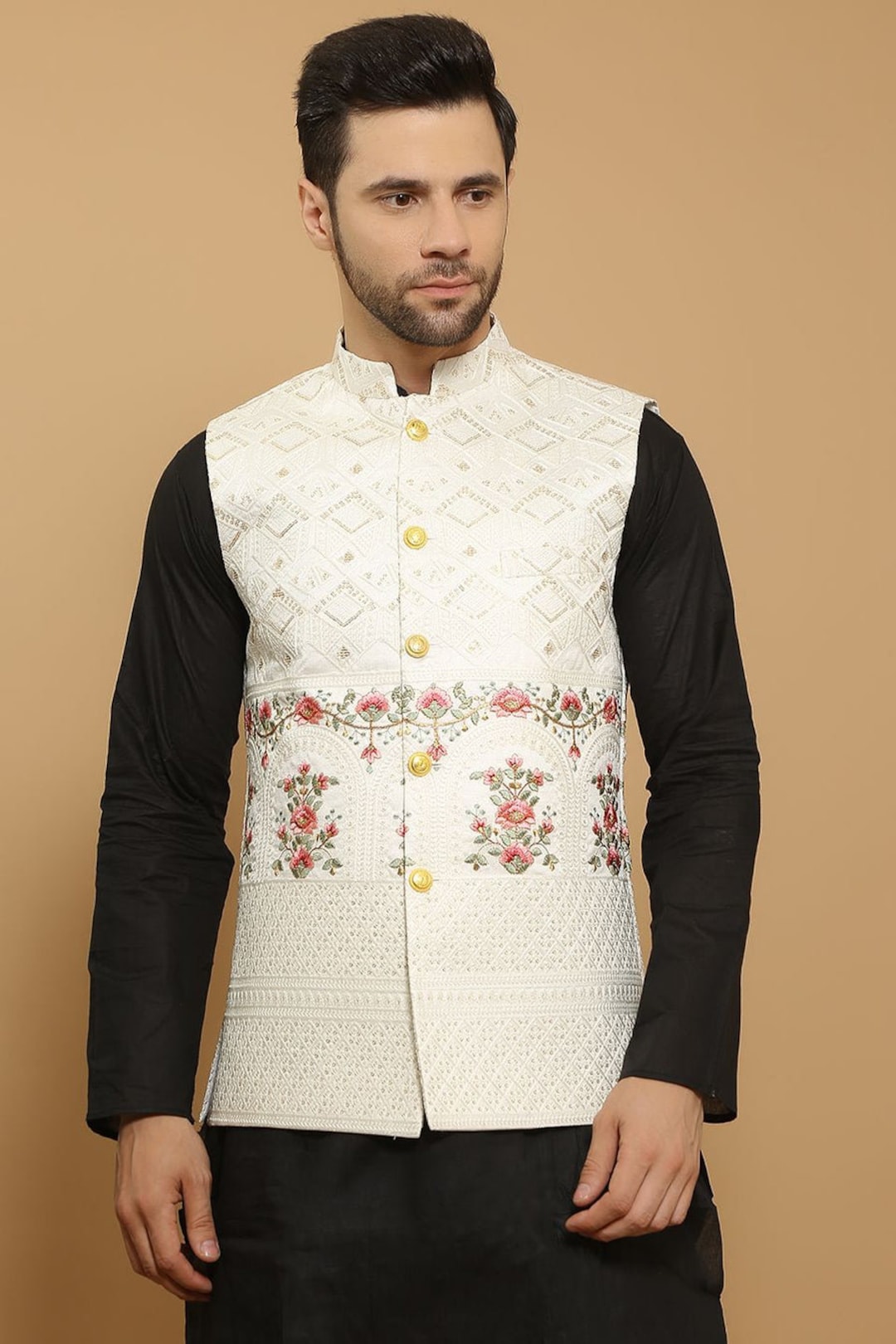 Black Kurta Pajama Bandi Set, Nehru Jacket Set, 3 Piece