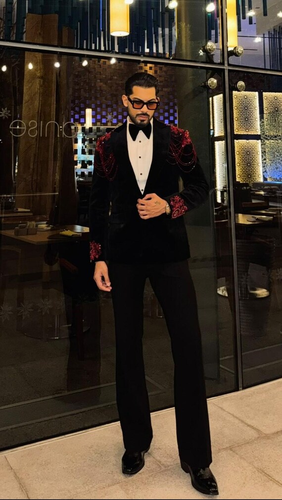 Black red Designer Tuxedo, Wedding Tuxedo, mens Wedding Dress, Mens Customisable designer tuxedo , wedding Outfit for Men, Designer Men Suit
