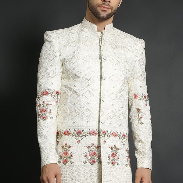 Ivory Jodhpuri Suit for men, Jodhpuri Embroidered Sherwani for Men, Jodhpuri Suit, Jodhpuri coat, Wedding Sherwani Men, Made to order