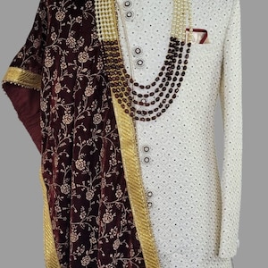 Cream Sherwani for Men,Sherwani with Pagdi, wedding sherwani with dupatta, Indian Sherwani, Indian traditional wear, Handmade, Made to Order