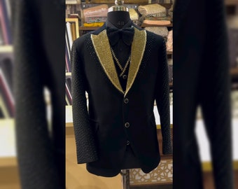 Black Designer Tuxedo, Wedding Tuxedo, 3 Piece Wedding Dress, Mens Customisable designer tuxedo , wedding Outfit for Men, Designer Men Suit