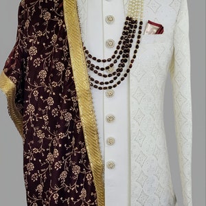 Groom Sherwani set, Sherwani with Pagdi, wedding sherwani with shawl, Indian Sherwani, Indian traditional wear, Handmade,Made to Order