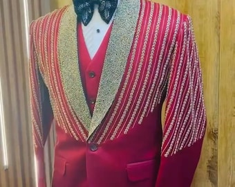 Rot Schwarzer Pailletten-Blazer | Herren Designer Jacke formal | Einzigartige Partykleidung | Handgemachte Sparkle Smoking | Abschlussball Hochzeit Statement
