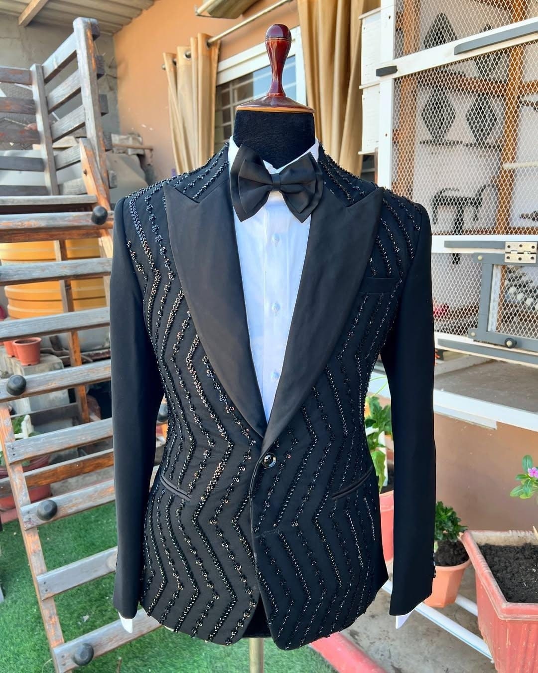 Designer Black Tuxedo Suit with Hand Embellishment