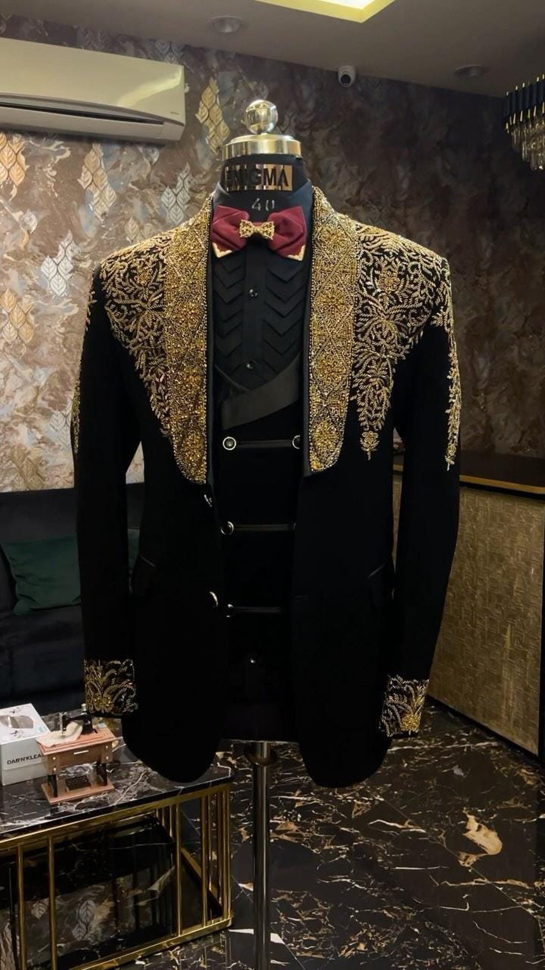Buy Black Hand Embroidered With Gold Tuxedo Suit, Zari Golden Work Tuxedo  Suit, Hand Embroidered Designer Tuxedo Suit, Indian Wedding Suit Online in 