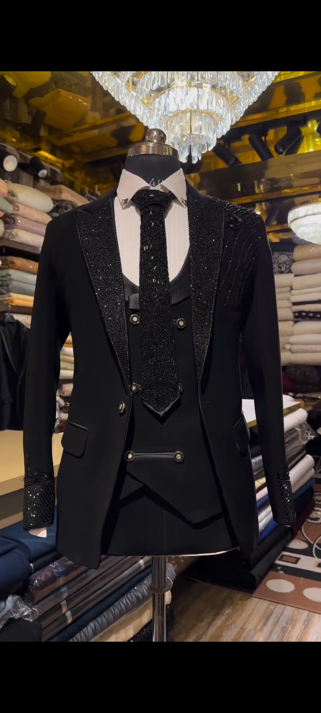 Blue tuxedo with Golden Zari embellishments