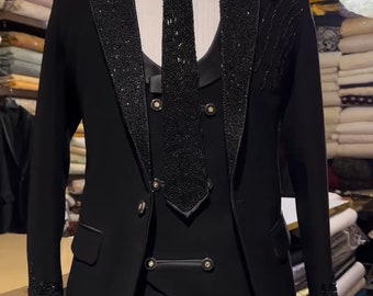 Black Hand embroidered Tuxedo suit,  zari golden work tuxedo suit, Hand Embroidered Designer Tuxedo suit, Indian wedding suit, custom size