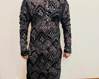 Black Designer Chikankari regular fit men's kurta set, Men embroidered kurta, Men Lucknawi kurta, Kurta for diwali, Indian Kurta pajama Set