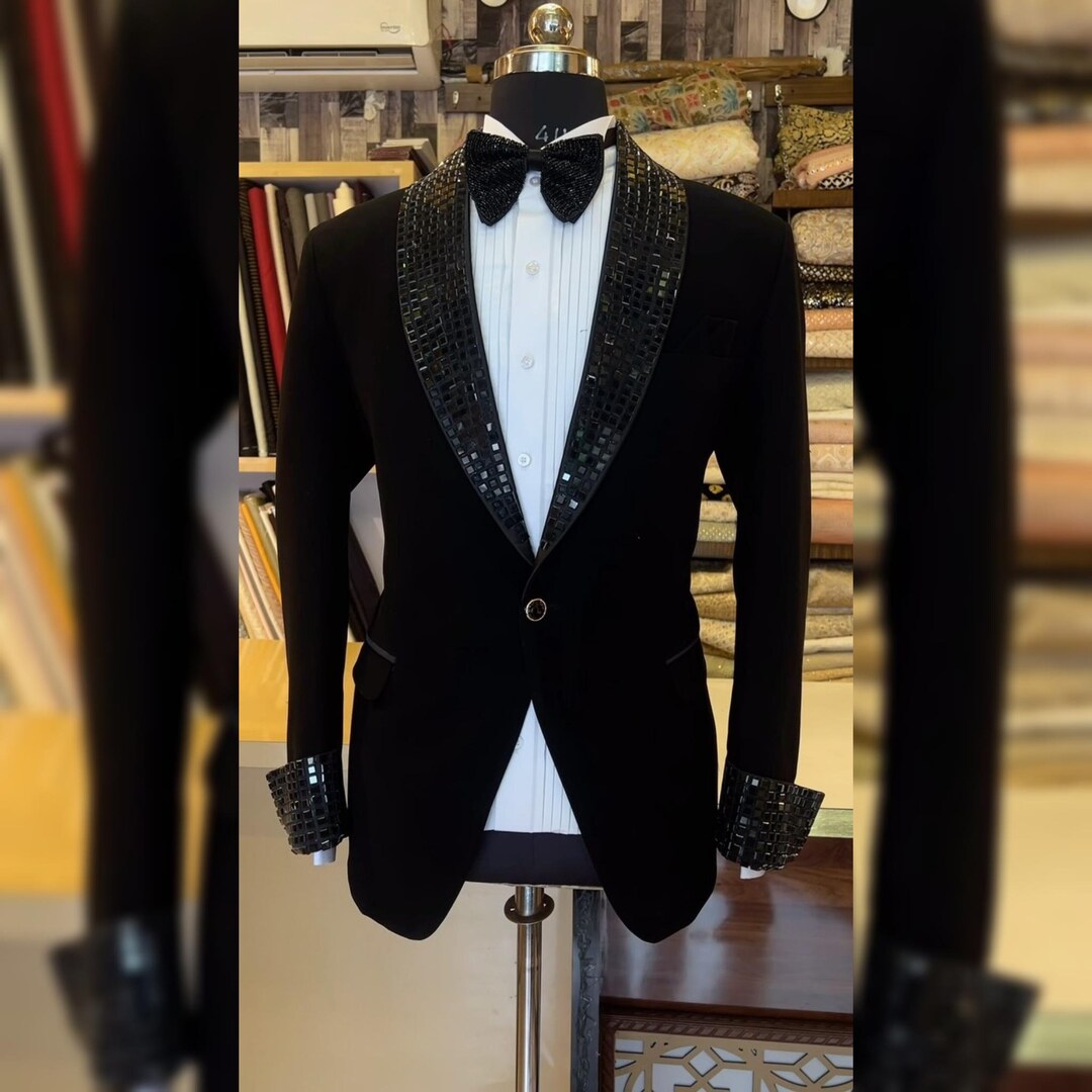 Brown tuxedo with Black Zari embellishments