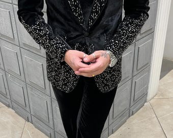 Black Hand embroidered Tuxedo suit,  tuxedo for groom, Hand Embroidered Designer Tuxedo suit, Indian wedding suit, prom tuxedo,  tuxedo